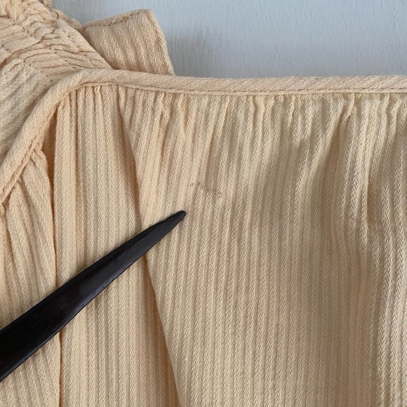 MOUSSY Rib Stripe Blouson Sleeve Peasant Top Yellow Cotton Size 1 Small Bohemian - Picture 5 of 7